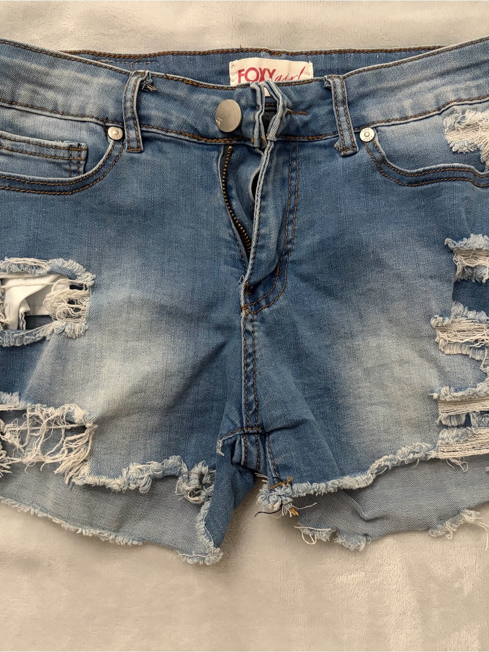 Foxy Light Blue Distressed Denim Jean Shorts